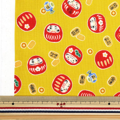 [De la quantité 5] Tissu "effrayant fukufuku daruma moutarde jaune sq35411-1b"