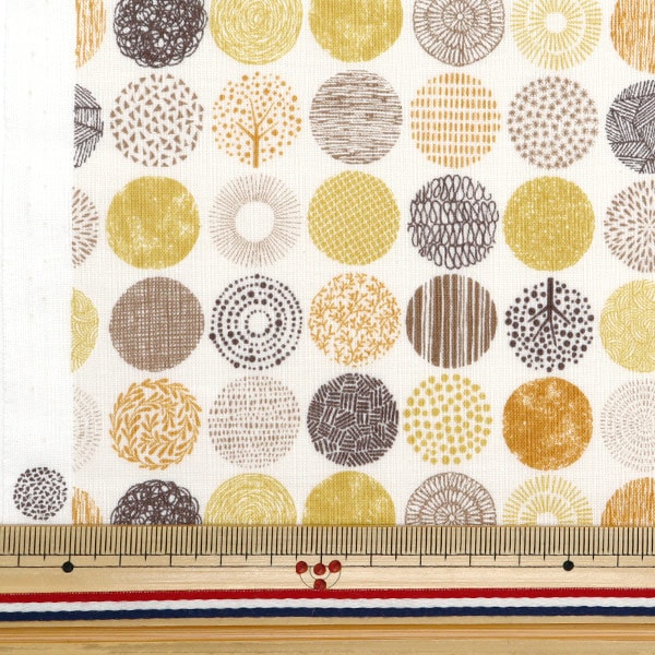 [From quantity 5] Fabric 『Sheeting Circle pattern Yellow x Brown SECOCI-YEXBR "