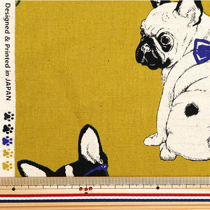 [Aus Menge 5] Stoff "Baumwolle Hinang Canvas French Bulldog Mustard CLCA35409-B"