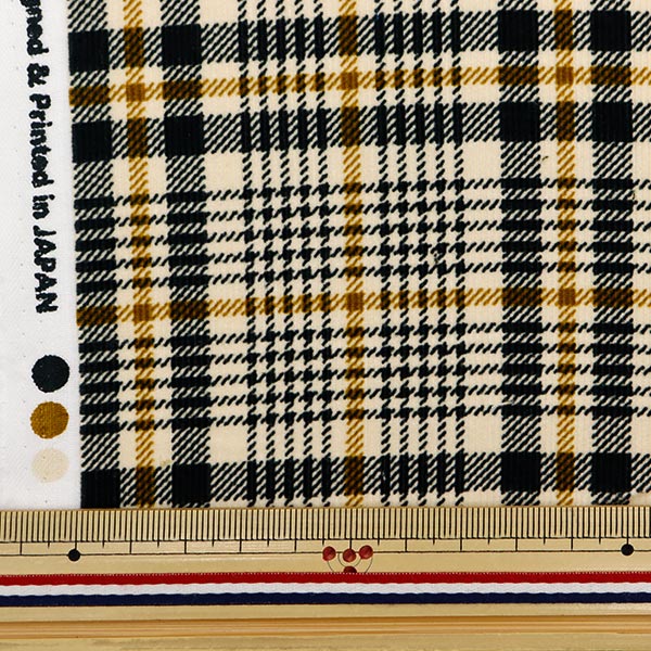 数量5から】 生地 『シャツコール天プリント チェック柄 イエロー