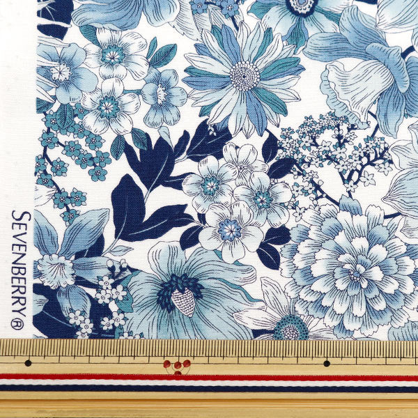 [De la quantité 5] Tissu "Broadline Flower Blanc x Navy 4225-1-1"