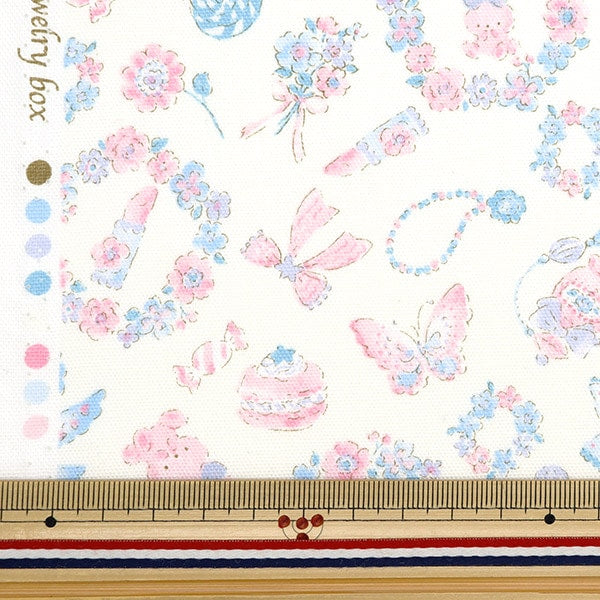 [From quantity 5] Fabric 『Oxford Colorful Canvas Jewelry Box Pattern White Cocan-Jew-WH] KOKKA