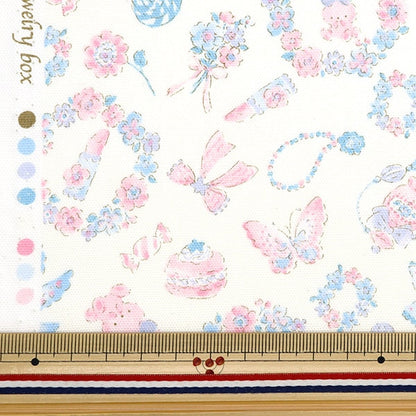 [From quantity 5] Fabric 『Oxford Colorful Canvas Jewelry Box Pattern White Cocan-Jew-WH] KOKKA