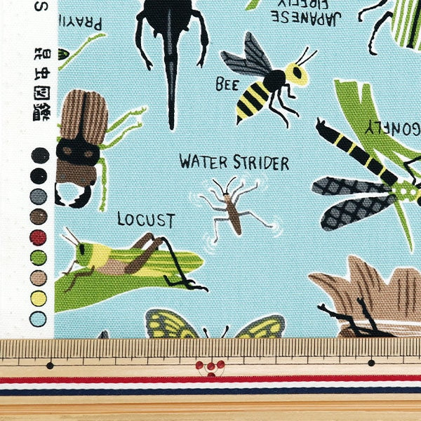 [来自数量5] 织物 『牛津布 五颜六色的帆布昆虫图书蓝色灰色ocan-inc-blg] KOKKA