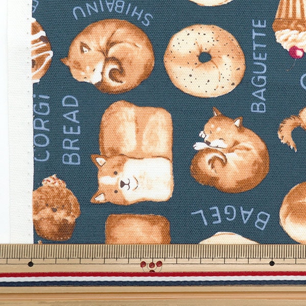 数量5から】 生地 『オックス NOVA犬パン柄 ブルーグレー NOX-DOBR