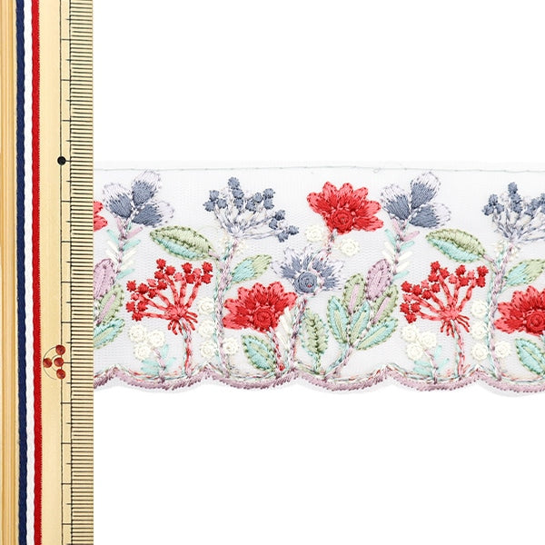 [De la quantité 5] artisanatGarniture "2024 Garniture de broderie indienne Blanc x rouge 3632h"