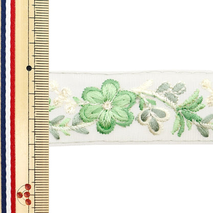 [수량 5에서] 수예브레이드 『2024 인도 자수 브레이드 White X Green 3660b]