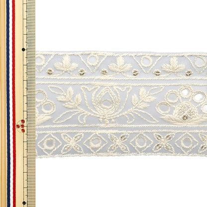 [De la quantité 5] artisanatGarniture "2024 Garniture de broderie indienne Gray x blanc 3673a"