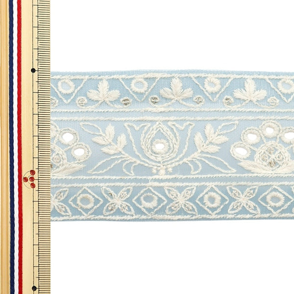 [Dalla quantità 5] artigianatoTrim "2024 Rifiniture per ricamo indiano Blue X White 3673b"