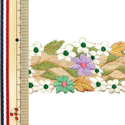 【数量5から】 手芸ブレード 『2024 インド刺繍ブレード ベージュ×パープル 3686C』