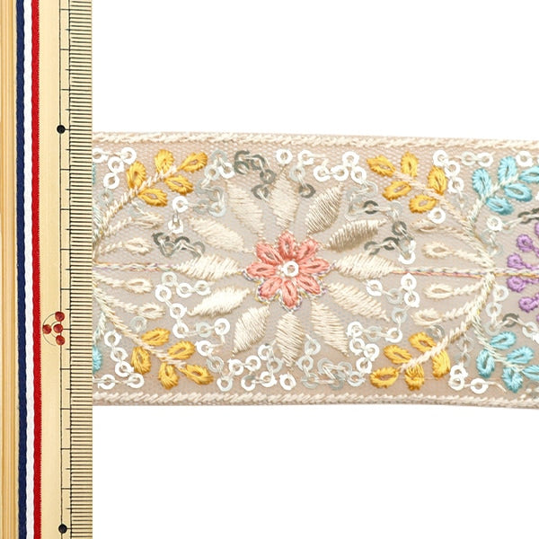 [Dalla quantità 5] artigianatoTrim "2024 Rifiniture per ricamo indiano Beige x Yellow 3708#2"