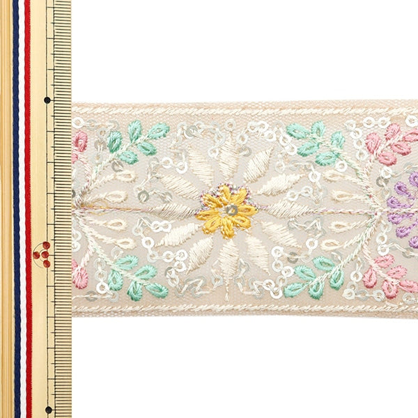 [Dalla quantità 5] artigianatoTrim "2024 Rifiniture per ricamo indiano Beige x Green 3708#5"