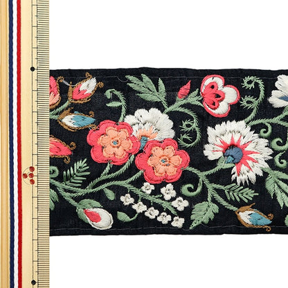 [De la quantité 5] artisanatGarniture "2024 Garniture de broderie indienne Noir x rouge 3736b"