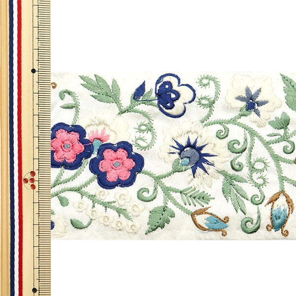 [De la quantité 5] artisanatGarniture "2024 Garniture de broderie indienne Blanc x bleu 3736e"