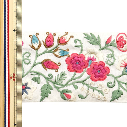 [Dalla quantità 5] artigianatoTrim "2024 Rifiniture per ricamo indiano Bianco x rosa 3736o"