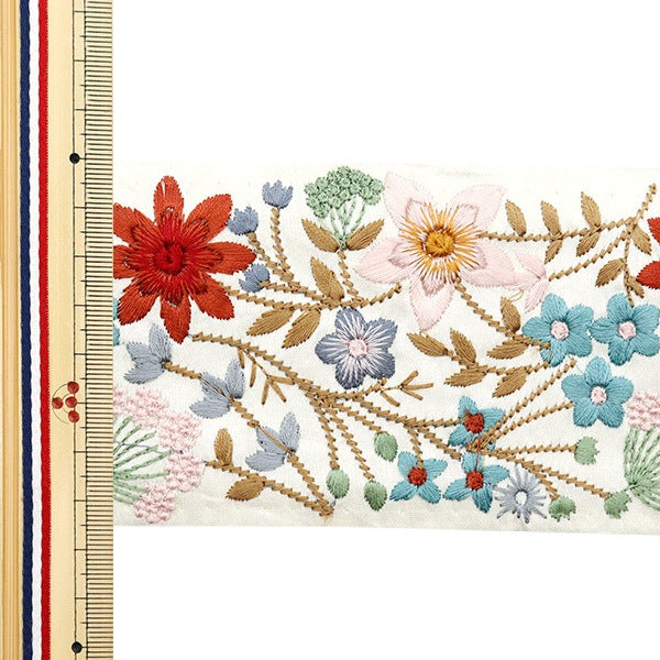 [수량 5에서] 수예브레이드 『2024 인도 자수 브레이드 흰색 x 레드 3738q]