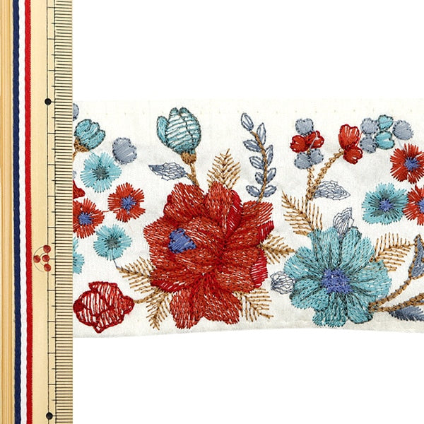 [De la quantité 5] artisanatGarniture "2023 Garniture de broderie indienne Blanc x rouge 3742e"
