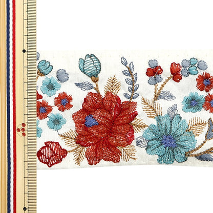 [De la quantité 5] artisanatGarniture "2023 Garniture de broderie indienne Blanc x rouge 3742e"