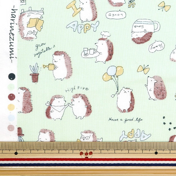 モモンガハウス(針ねずみ柄・Ver.5)  ボアモスグリーン 1850円 数量5から】 生地 『シーチング カラフルキャンバス ハリネズミ柄