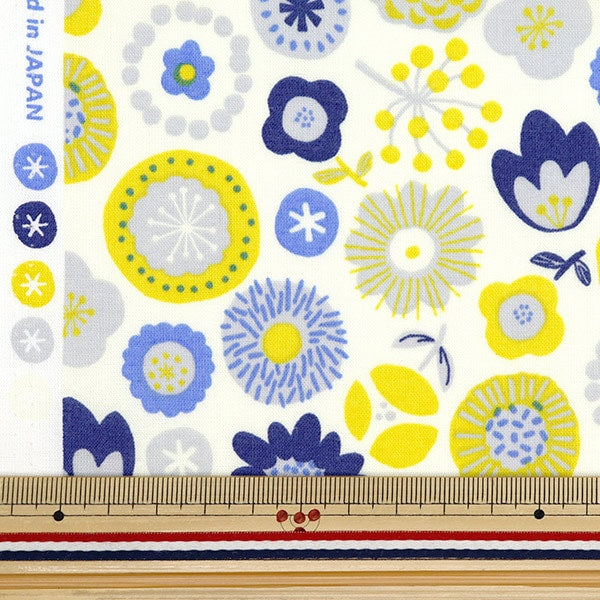 [From quantity 5] Fabric 『Scare Print Nordic flower pattern Yellow Blue SQ35901-3A]