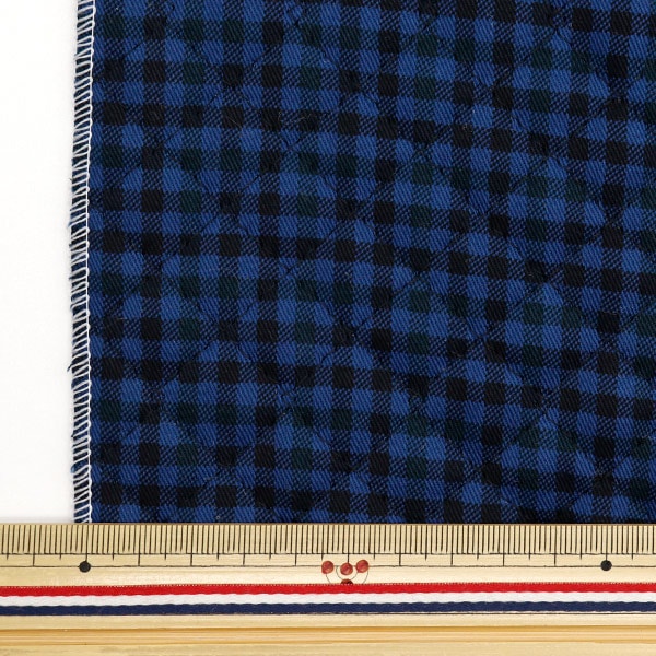 织物“ Twill Kilt Basic Gingham Cut Cross大约105 x 50cm蓝色X黑色CQ88320-4-2”