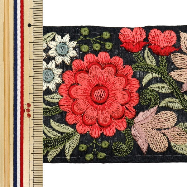 [Aus Menge 5] HandwerkBesätze 『2022 Indischer Stickereibesatz Schwarz X Red 42941a "