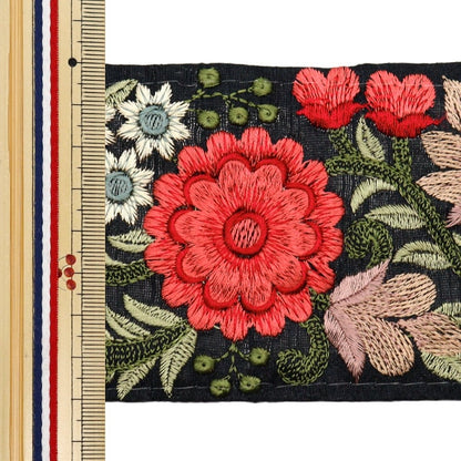 [Aus Menge 5] HandwerkBesätze 『2022 Indischer Stickereibesatz Schwarz X Red 42941a "