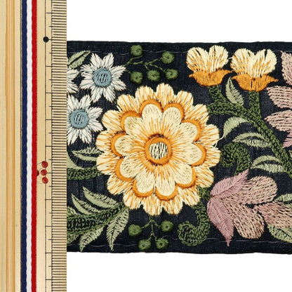 [Aus Menge 5] HandwerkBesätze 『2022 Indischer Stickereibesatz Schwarz x Gelb 42941c "