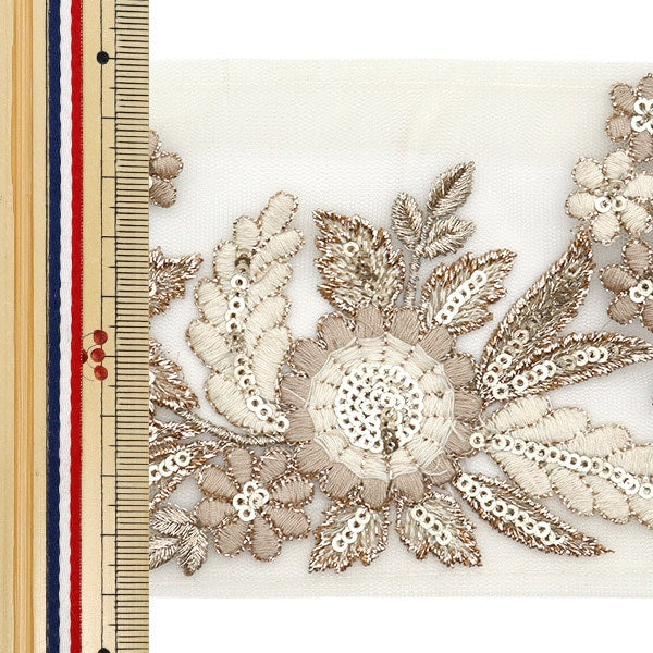[From quantity 5] HandicraftTrim 『2022 Indian embroidery trim Beige x beige 43715A]