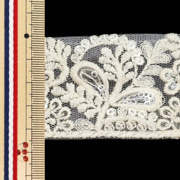 [Aus Menge 5] HandwerkBesätze 『2022 Indischer Stickereibesatz Weißer x Beige 45107a "