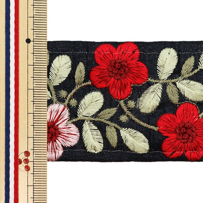 [Aus Menge 5] HandwerkBesätze 『2022 Indischer Stickereibesatz Schwarz x rot 45138a "