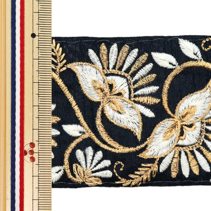 [Aus Menge 5] HandwerkBesätze 『2022 Indischer Stickereibesatz Schwarz X Gold 44553d "