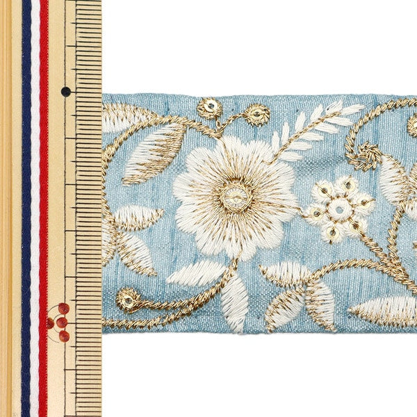 [Aus Menge 5] HandwerkBesätze 『2022 Indischer Stickereibesatz Blue X Cream 45351g]