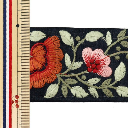 [Aus Menge 5] HandwerkBesätze 『2022 Indischer Stickereibesatz Black X Red 45361f]