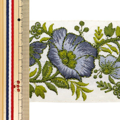 [Aus Menge 5] HandwerkBesätze 『2022 Indischer Stickereibesatz Weißer X Blue 135J]