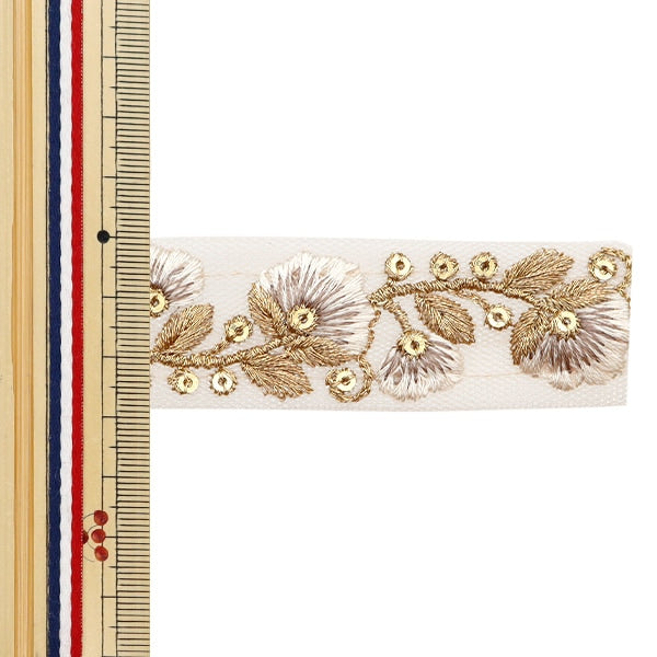 [Aus Menge 5] HandwerkBesätze 『2022 Indischer Stickereibesatz Beige x Gold 146d]