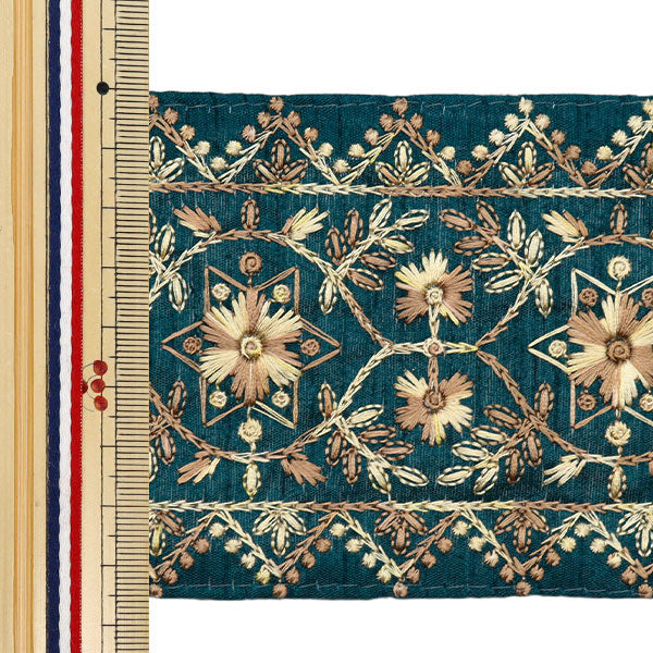 [Aus Menge 5] HandwerkBesätze 『2023 Indischer Stickereibesatz Grün x Brown 315c]