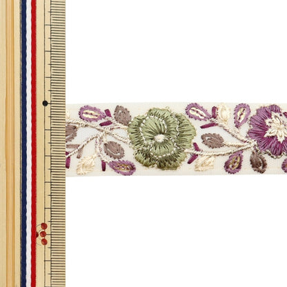 [Aus Menge 5] HandwerkBesätze 『2023 Indischer Stickereibesatz Beige x grün x lila 357c]