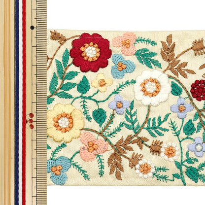 [Aus Menge 5] HandwerkBesätze 『2023 Indischer Stickereibesatz Beige x Red 572c]