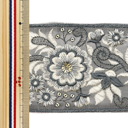 [Aus Menge 5] HandwerkBesätze 『2023 Indischer Stickereibesatz Grau x weiß 2164b]