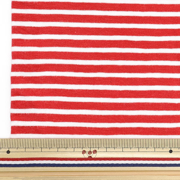 [De la quantité 5] tissu "Domotex Jersey marine fin rouge x blanc domo-bor-2"