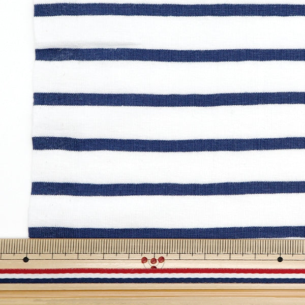 [De la cantidad 5] Fabric "Domotex Jersey Marine Blue Blue x blanco Domo-Bor-5"