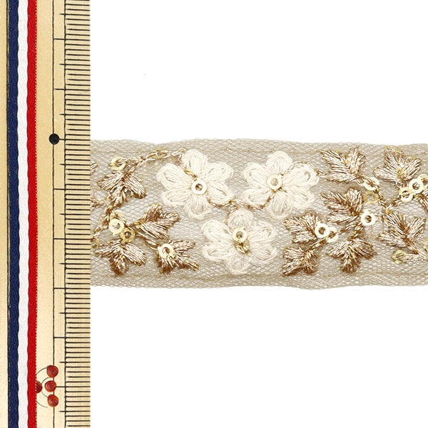 [Aus Menge 5] HandwerkBesätze 『2023 Indischer Stickereibesatz Grau x weiß 2058l]