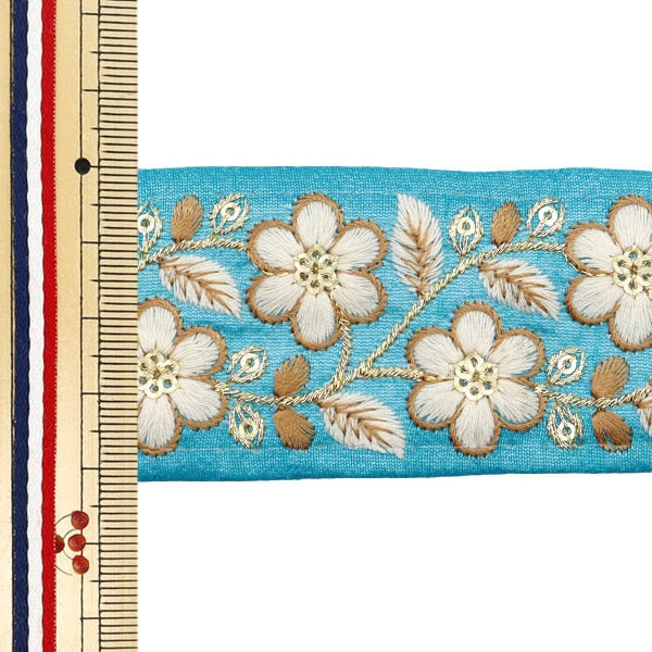 [Aus Menge 5] HandwerkBesätze 『2023 Indischer Stickereibesatz Blue X White 2224c]