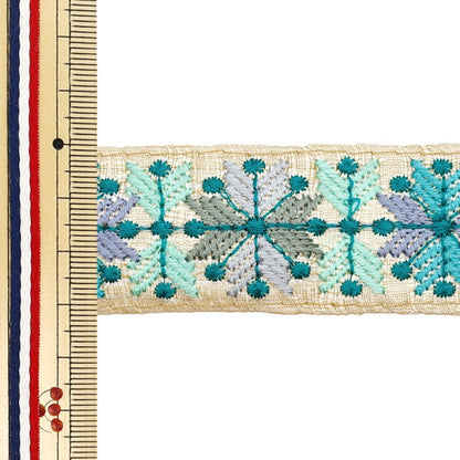 [Aus Menge 5] HandwerkBesätze 『2023 Indischer Stickereibesatz Beige X Green 2233L]