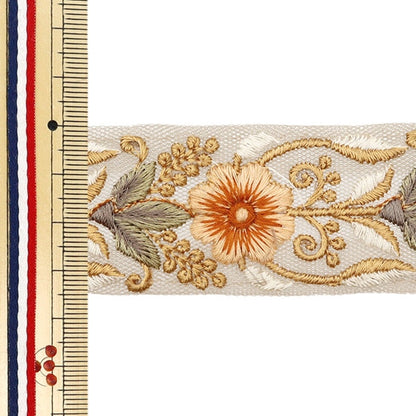 [Aus Menge 5] HandwerkBesätze 『2023 Indischer Stickereibesatz Beige X Green 3103e]