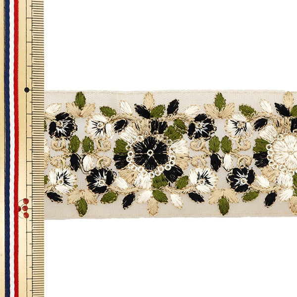 [From quantity 5] HandicraftTrim 『2023 Indian embroidery trim Beige x White 3124A]