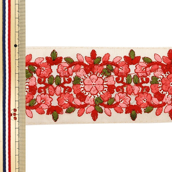 【数量5から】 手芸ブレード 『2023 インド刺繍ブレード ベージュ×ピンク 3124B』