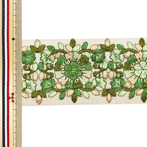 [Aus Menge 5] HandwerkBesätze 『2023 Indischer Stickereibesatz Beige X Green 3124f]