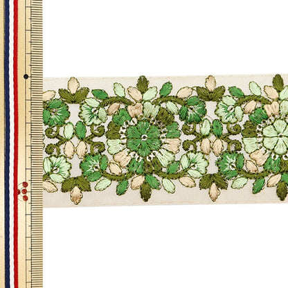 [Aus Menge 5] HandwerkBesätze 『2023 Indischer Stickereibesatz Beige X Green 3124f]